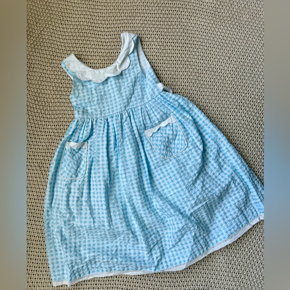 Cotton kids 6x Easter Dress Blue checkered gingham